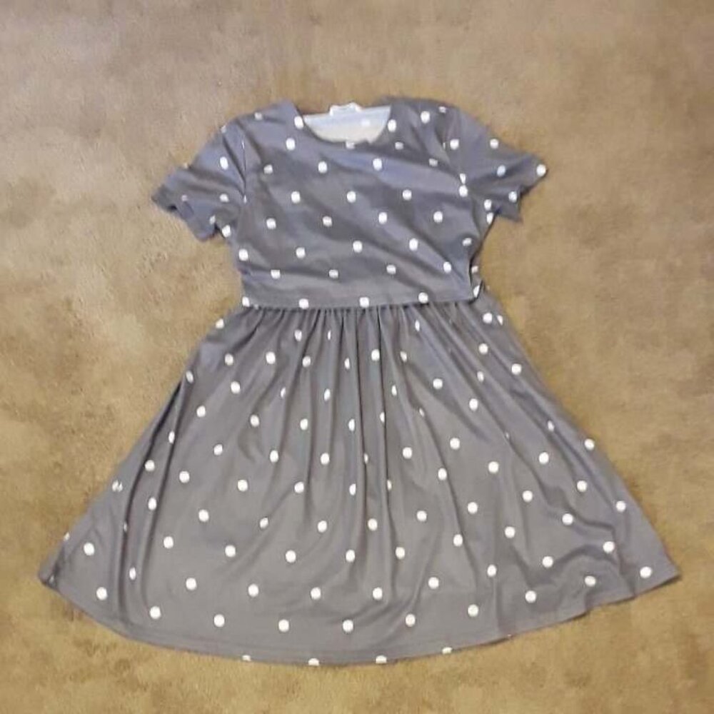 Breastfeeding Polka Dot Dress Rockabilly 1950's ALine Grey White M